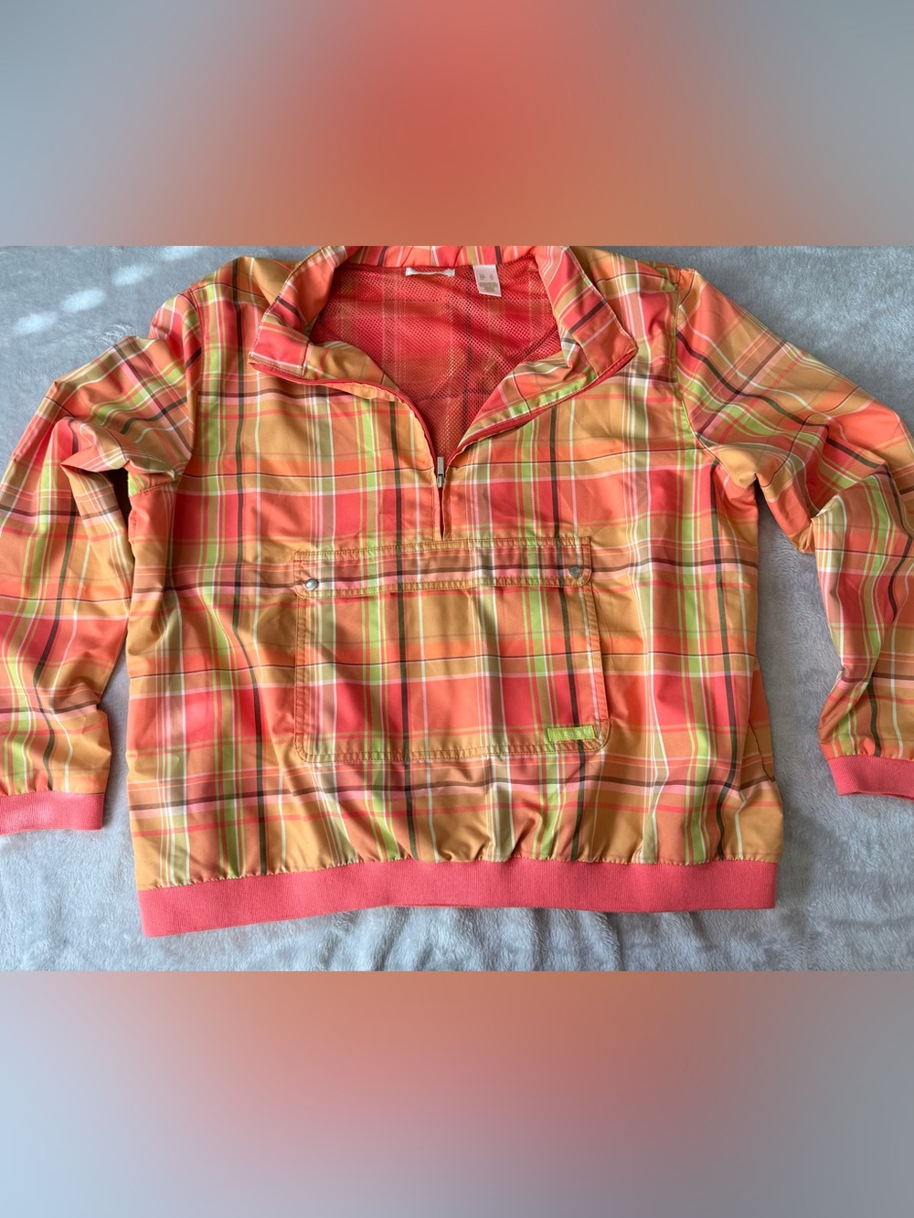 Liz Golf Coral & Yellow Plaid Windbreaker